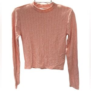 Forever 21 Pink Ribbed Mock Neck Long Sleeve Crop Top Size M